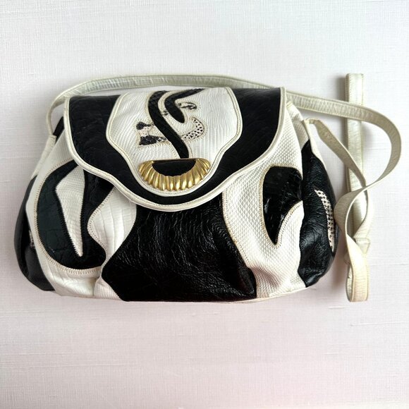 1980s Sharif Black and White Leather Crossbody - Picture 13 of 13